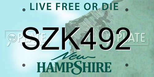 SZK492 New Hampshire License Plate