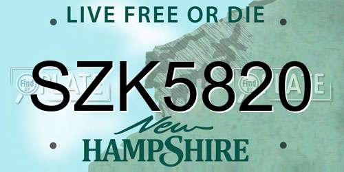 SZK5820 New Hampshire License Plate