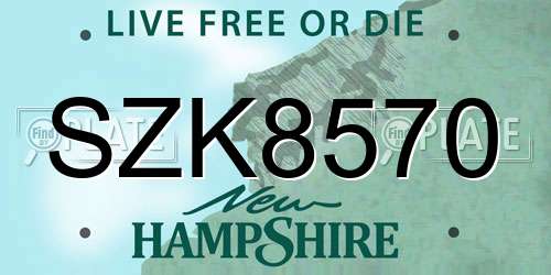 SZK8570 New Hampshire License Plate