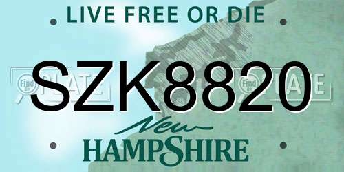SZK8820 New Hampshire License Plate