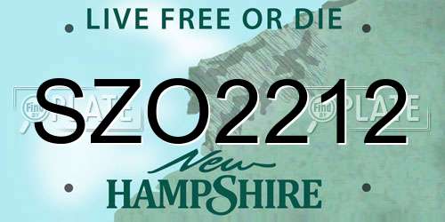 SZO2212 New Hampshire License Plate