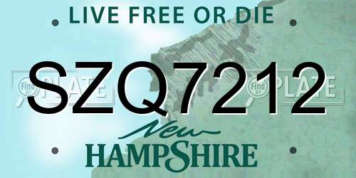 SZQ7212 New Hampshire License Plate