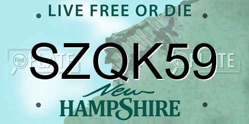 SZQK59 New Hampshire License Plate