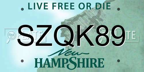 SZQK89 New Hampshire License Plate