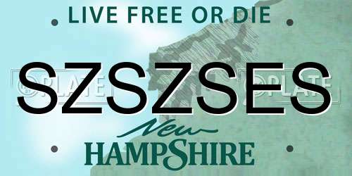 SZSZSES New Hampshire License Plate