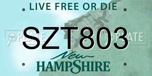 SZT803 New Hampshire License Plate