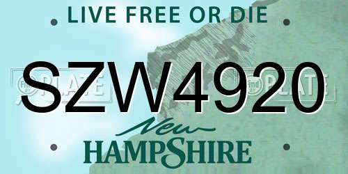 SZW4920 New Hampshire License Plate