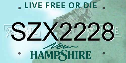 SZX2228 New Hampshire License Plate