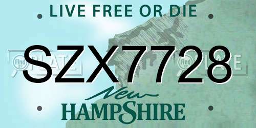 SZX7728 New Hampshire License Plate
