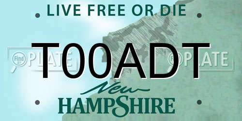 T00ADT New Hampshire License Plate