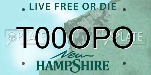T00OPO New Hampshire License Plate