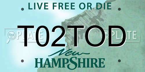 T02TOD New Hampshire License Plate