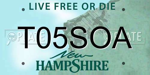 T05SOA New Hampshire License Plate