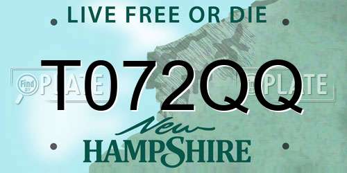 T072QQ New Hampshire License Plate