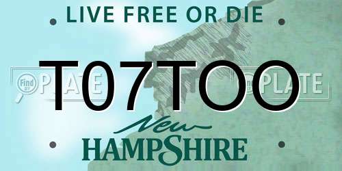 T07TOO New Hampshire License Plate