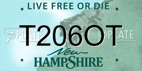 T206OT New Hampshire License Plate