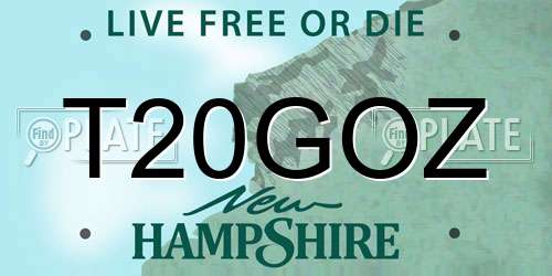 T20GOZ New Hampshire License Plate