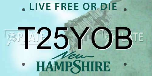 T25YOB New Hampshire License Plate