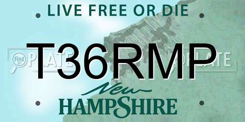 T36RMP New Hampshire License Plate