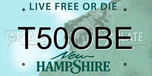 T50OBE New Hampshire License Plate