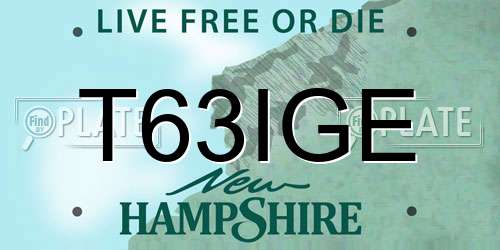 T63IGE New Hampshire License Plate