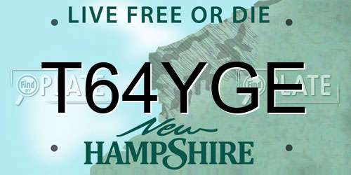 T64YGE New Hampshire License Plate