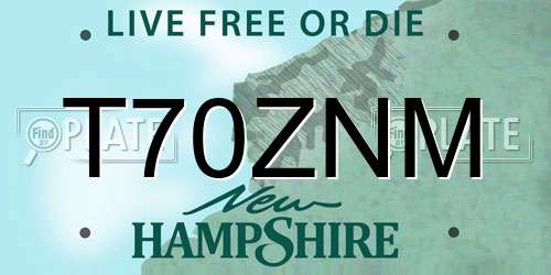 T70ZNM New Hampshire License Plate