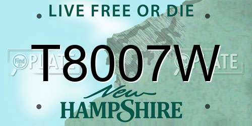 T8007W New Hampshire License Plate