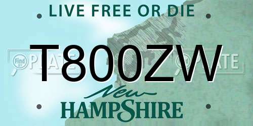 T800ZW New Hampshire License Plate