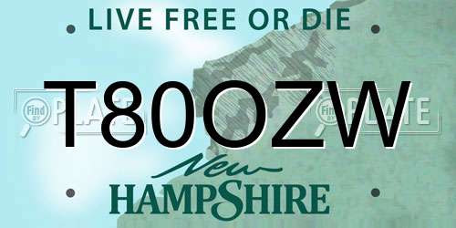 T80OZW New Hampshire License Plate