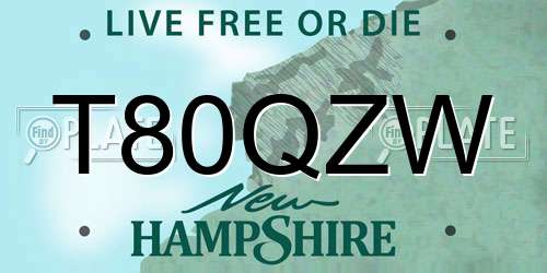 T80QZW New Hampshire License Plate