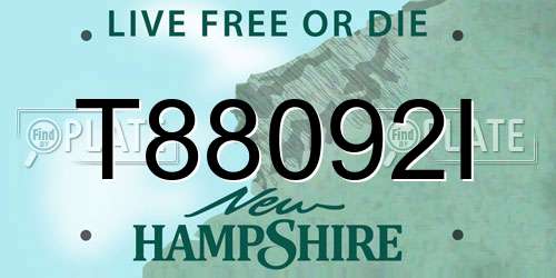 T88092I New Hampshire License Plate
