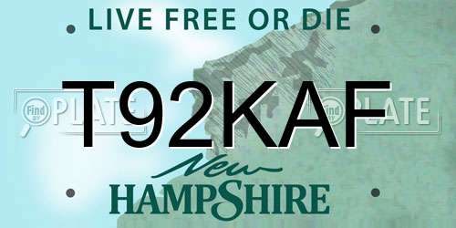 T92KAF New Hampshire License Plate