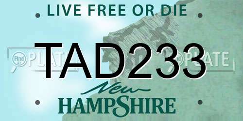 TAD233 New Hampshire License Plate