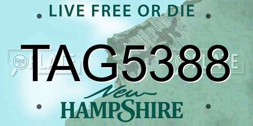 TAG5388 New Hampshire License Plate