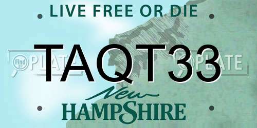 TAQT33 New Hampshire License Plate