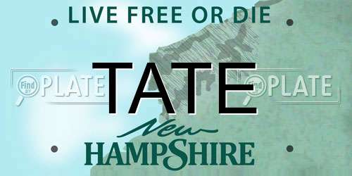 TATE New Hampshire License Plate