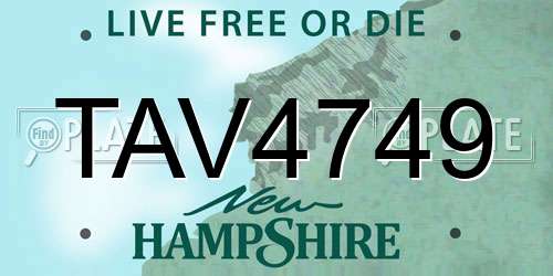 TAV4749 New Hampshire License Plate