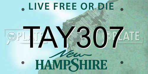 TAY307 New Hampshire License Plate