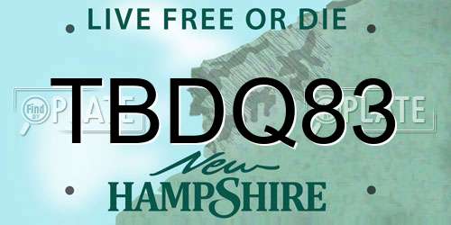 TBDQ83 New Hampshire License Plate
