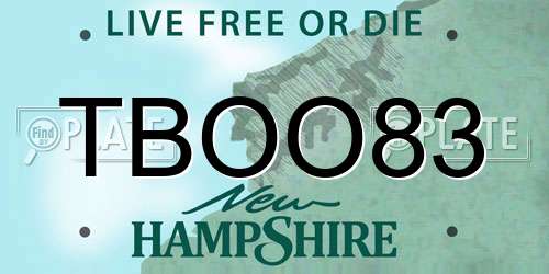 TBOO83 New Hampshire License Plate