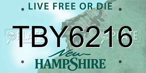 TBY6216 New Hampshire License Plate