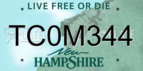 TC0M344 New Hampshire License Plate