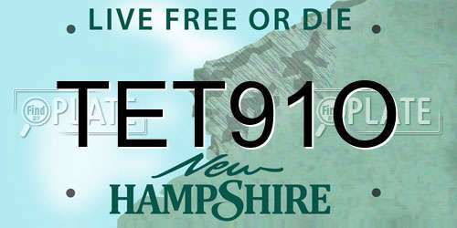 TET91O New Hampshire License Plate