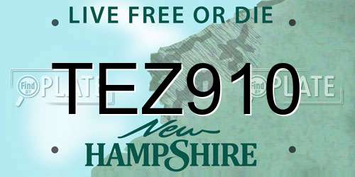 TEZ910 New Hampshire License Plate