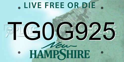 TG0G925 New Hampshire License Plate