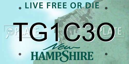 TG1C3O New Hampshire License Plate