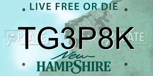 TG3P8K New Hampshire License Plate