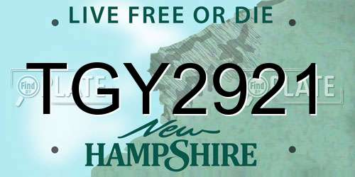 TGY2921 New Hampshire License Plate