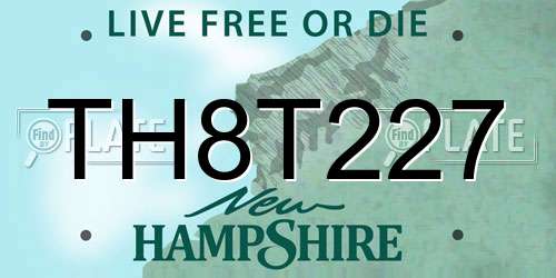 TH8T227 New Hampshire License Plate